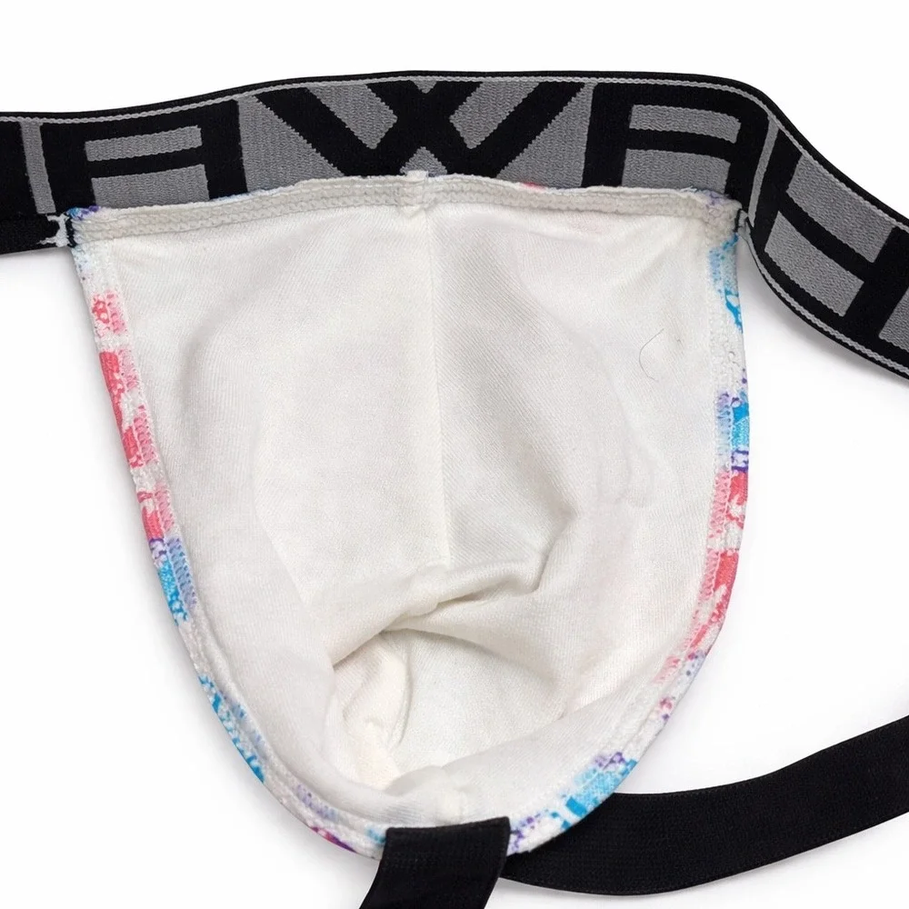 Hawai Medium (30-32) Floral Lace Jockstrap White Blue Pink Logo Waistband New - Picture 6 of 10